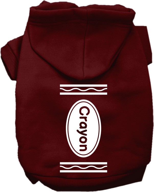 Crayon Costume Screen Print Dog Hoodie Maroon Size XS